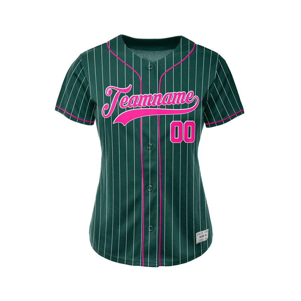 Women Custom Sublimation Deep Green Pinstripe Baseball Jersey