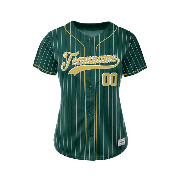Women Custom Sublimation Deep Green Pinstripe Baseball Jersey