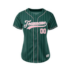 Women Custom Sublimation Deep Green Pinstripe Baseball Jersey