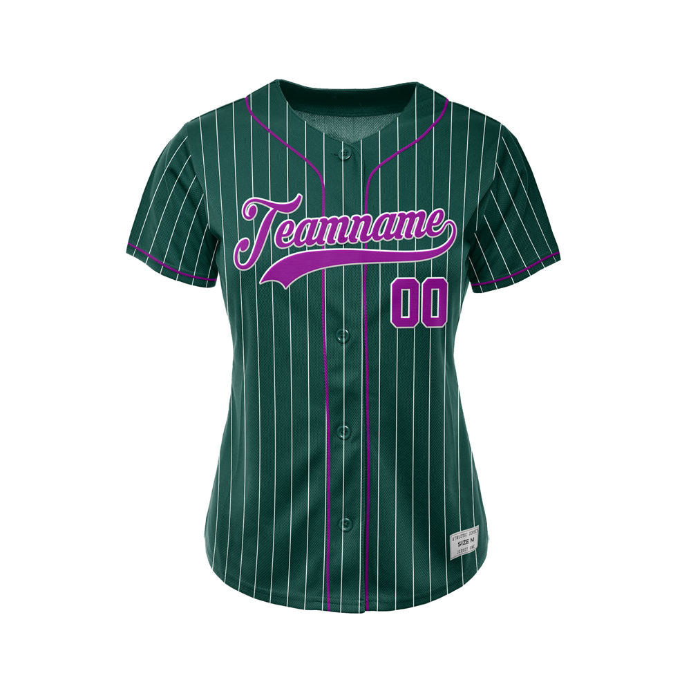 Women Custom Sublimation Deep Green Pinstripe Baseball Jersey