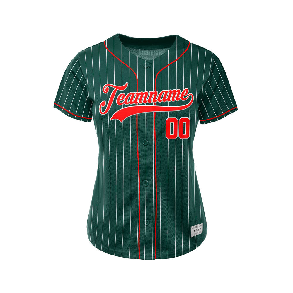 Women Custom Sublimation Deep Green Pinstripe Baseball Jersey
