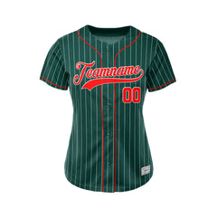 Women Custom Sublimation Deep Green Pinstripe Baseball Jersey