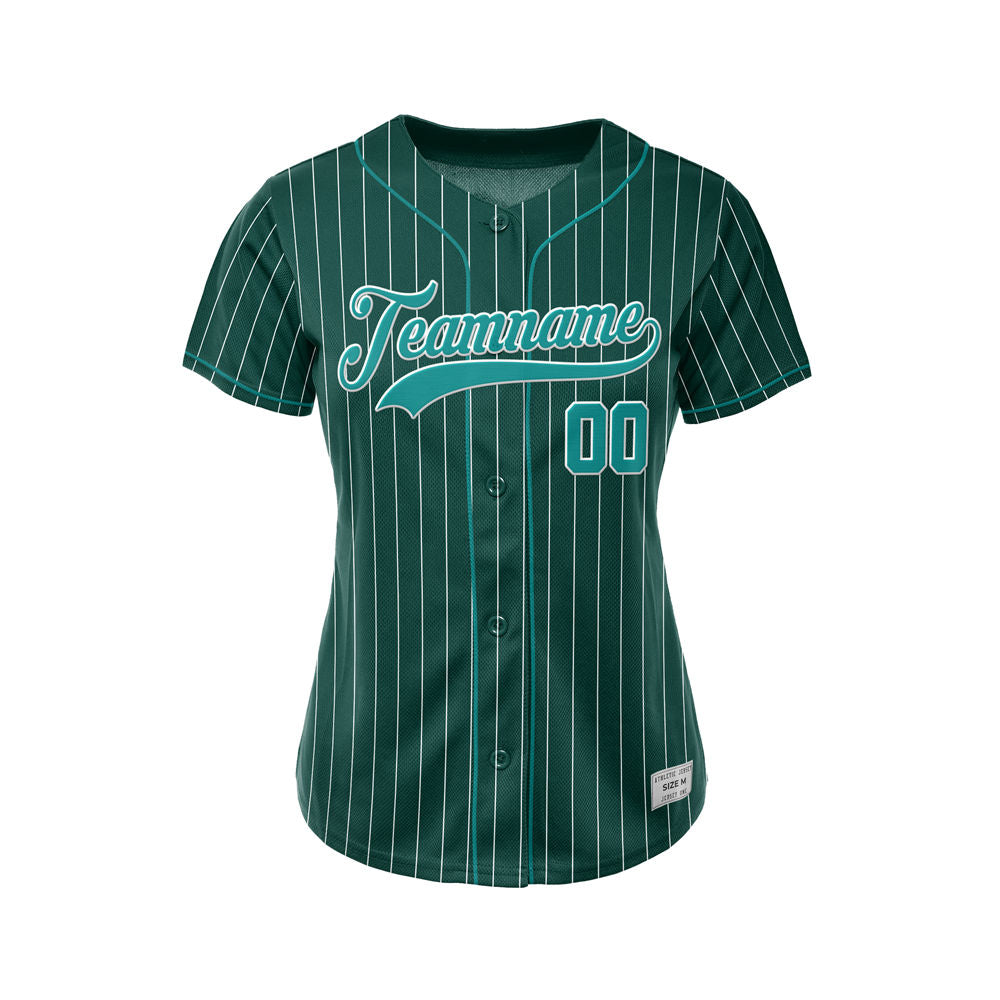 Women Custom Sublimation Deep Green Pinstripe Baseball Jersey
