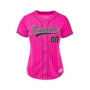 Women Custom Pinstripe Baseball Jersey Deep Pink Black Sublimation