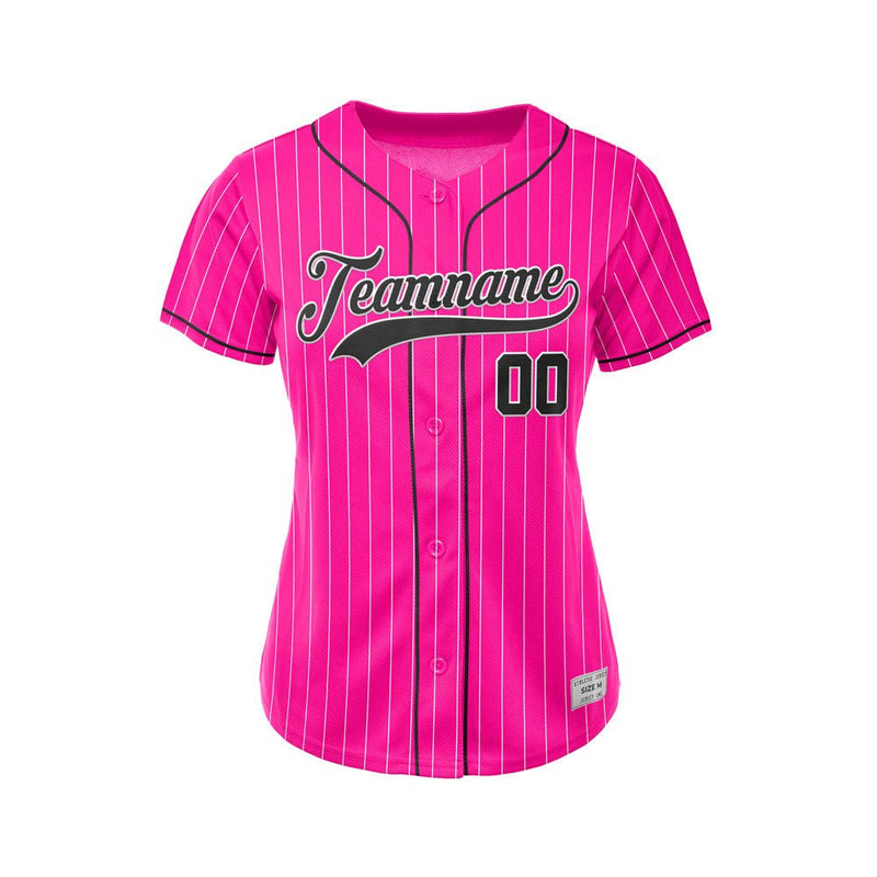 Women Custom Pinstripe Baseball Jersey Deep Pink Black Sublimation Jersey One