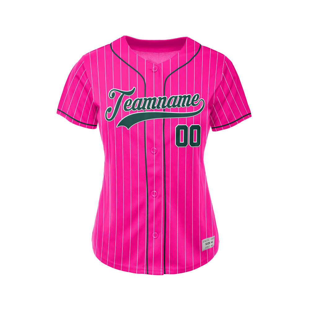 Women Custom Sublimation Deep Pink Pinstripe Baseball Jersey