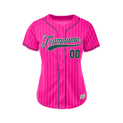 Women Custom Sublimation Deep Pink Pinstripe Baseball Jersey