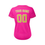 Women Custom Sublimation Deep Pink Pinstripe Baseball Jersey