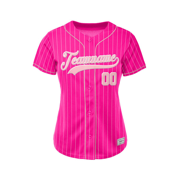 Women Custom Sublimation Deep Pink Pinstripe Baseball Jersey