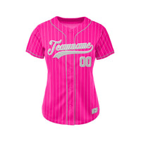 Women Custom Sublimation Deep Pink Pinstripe Baseball Jersey thumbnail