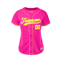 Women Custom Sublimation Deep Pink Pinstripe Baseball Jersey thumbnail