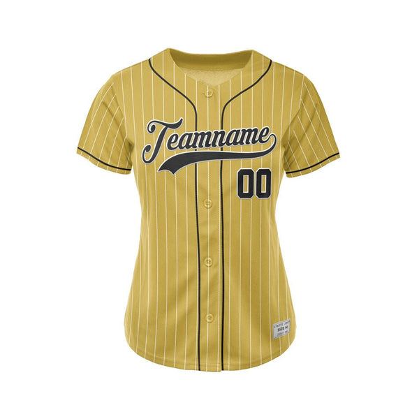 Women Custom Pinstripe Baseball Jersey Gold Black Sublimation Jersey One