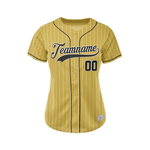 Women Custom Pinstripe Baseball Jersey Gold Black Sublimation