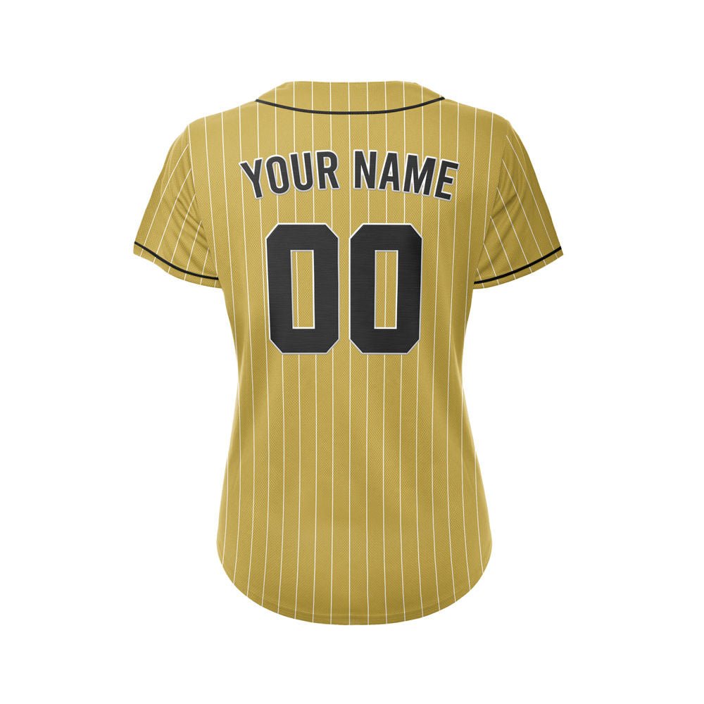 Women Custom Pinstripe Baseball Jersey Gold Black Sublimation Jersey One