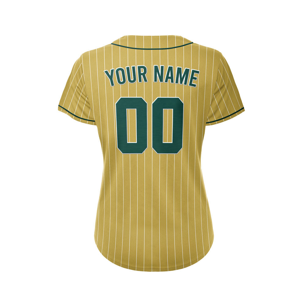 Women Custom Sublimation Gold Pinstripe Baseball Jersey