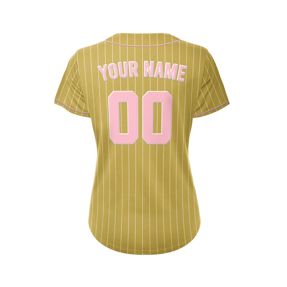 Women Custom Sublimation Gold Pinstripe Baseball Jersey