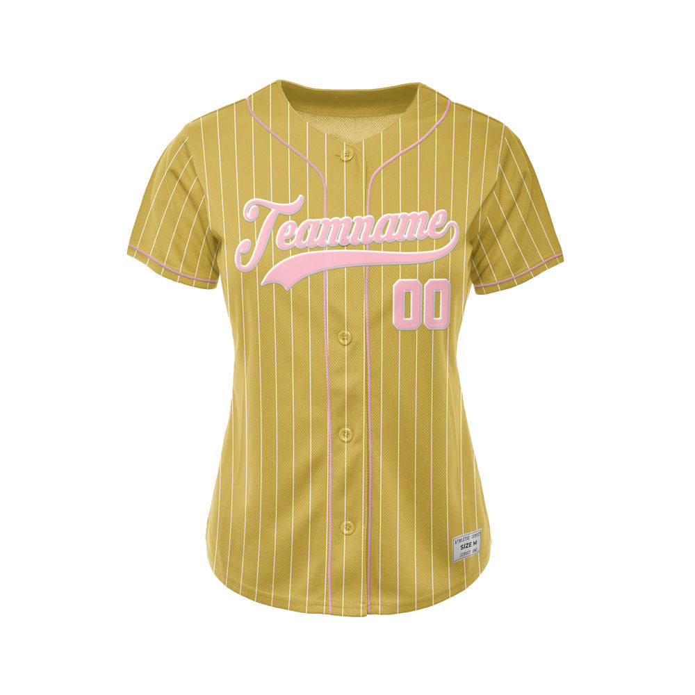 Women Custom Sublimation Gold Pinstripe Baseball Jersey
