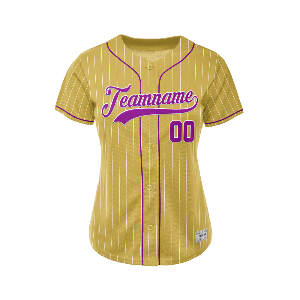 Women Custom Sublimation Gold Pinstripe Baseball Jersey