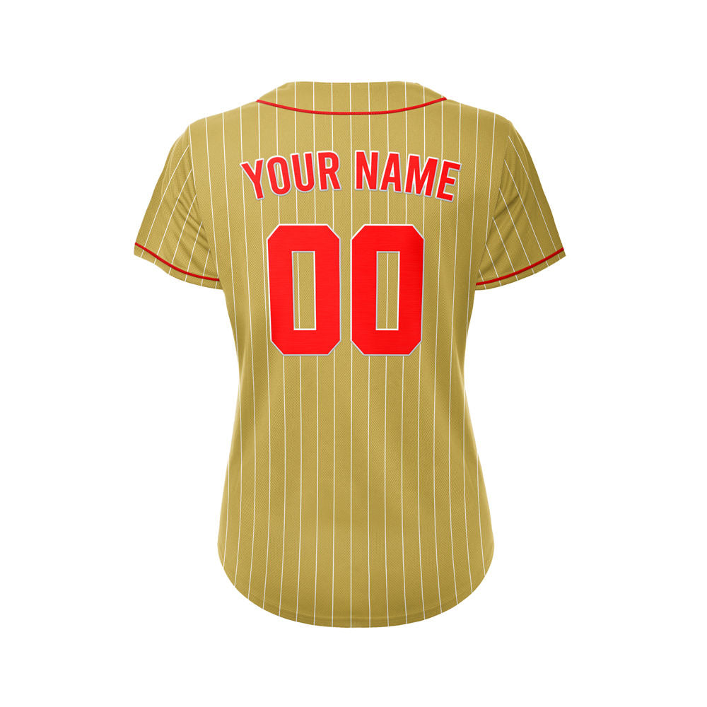 Women Custom Sublimation Gold Pinstripe Baseball Jersey
