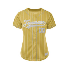 Women Custom Sublimation Gold Pinstripe Baseball Jersey
