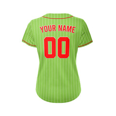 Women Custom Sublimation Green Pinstripe Baseball Jersey