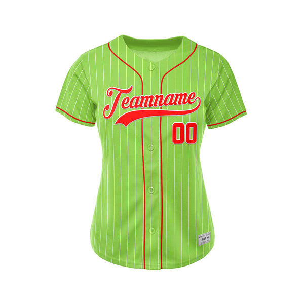 Women Custom Sublimation Green Pinstripe Baseball Jersey