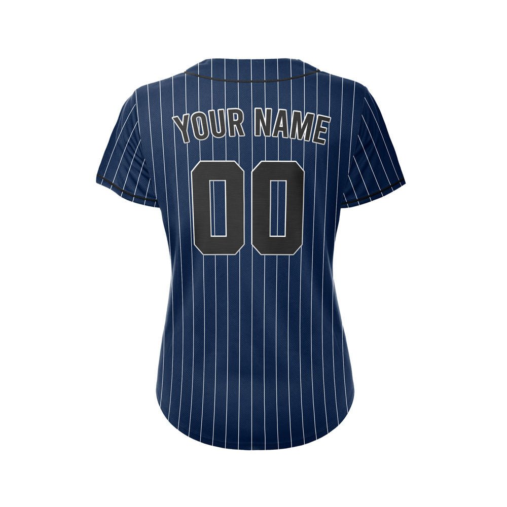 Women Custom Pinstripe Baseball Jersey Navy Black Sublimation Jersey One