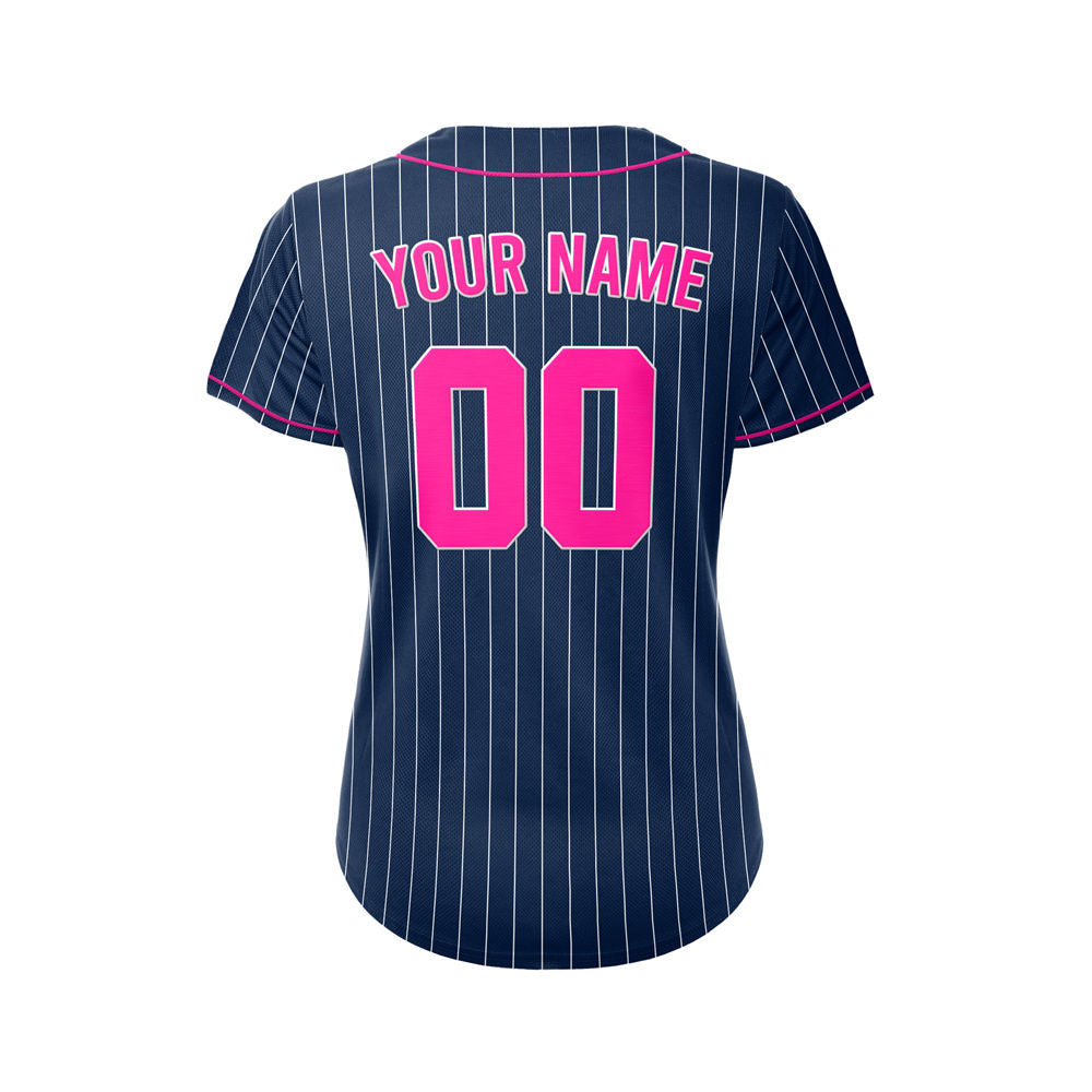 Women Custom Sublimation Navy Pinstripe Baseball Jersey