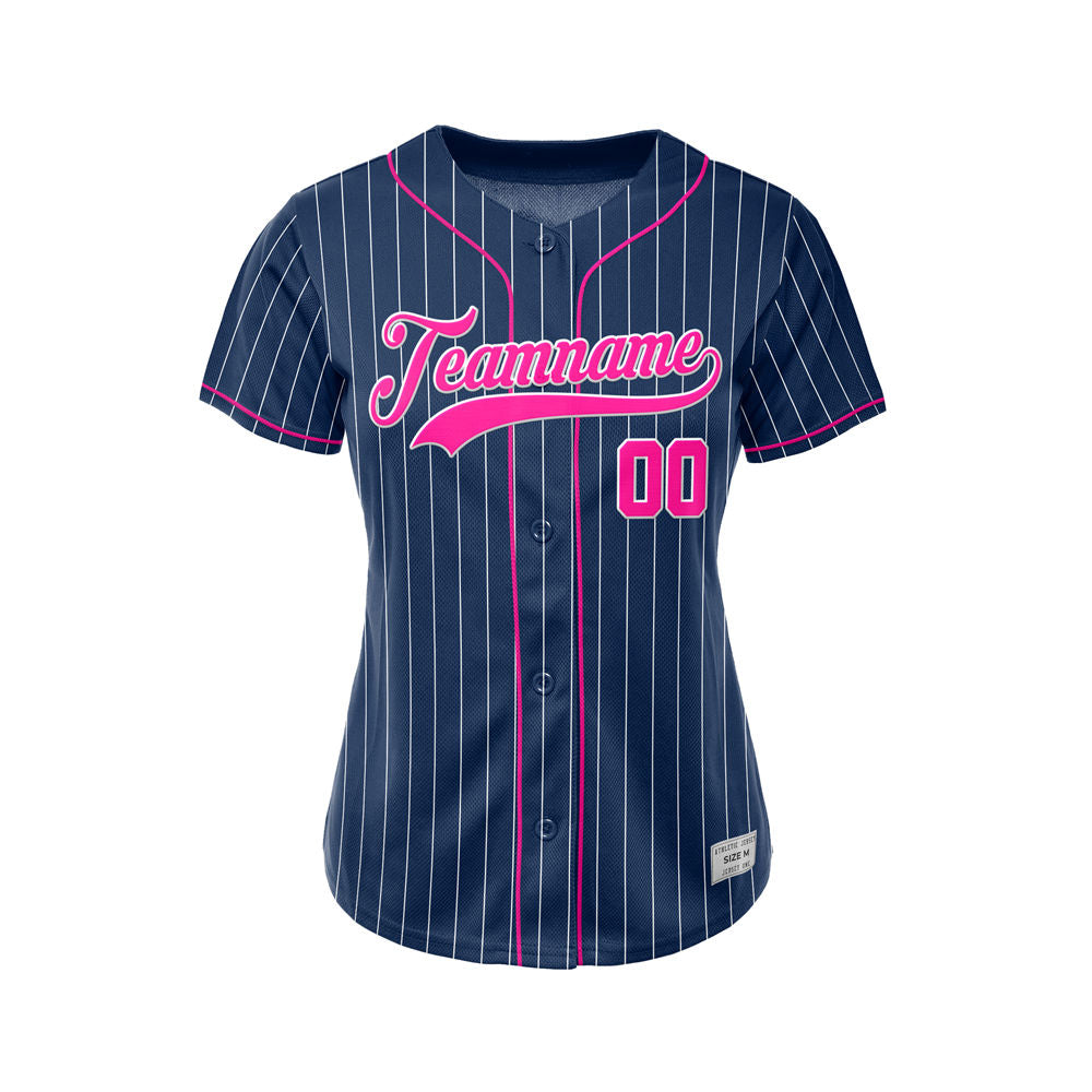 Women Custom Sublimation Navy Pinstripe Baseball Jersey