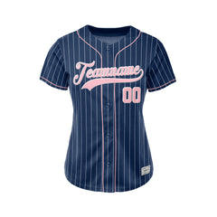 Women Custom Sublimation Navy Pinstripe Baseball Jersey