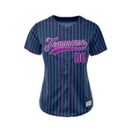 Women Custom Sublimation Navy Pinstripe Baseball Jersey thumbnail