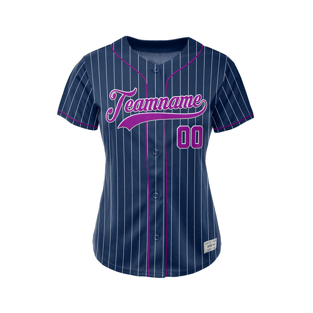 Women Custom Sublimation Navy Pinstripe Baseball Jersey