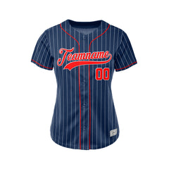 Women Custom Sublimation Navy Pinstripe Baseball Jersey