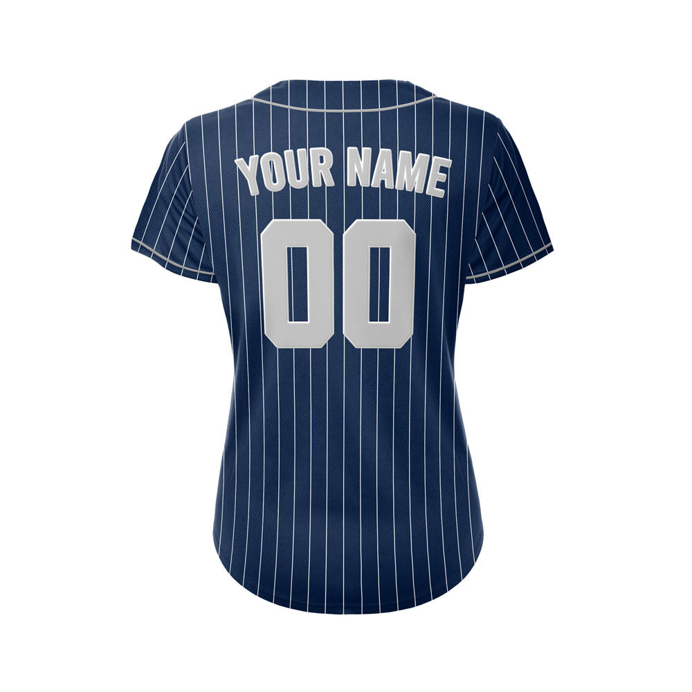 Women Custom Sublimation Navy Pinstripe Baseball Jersey