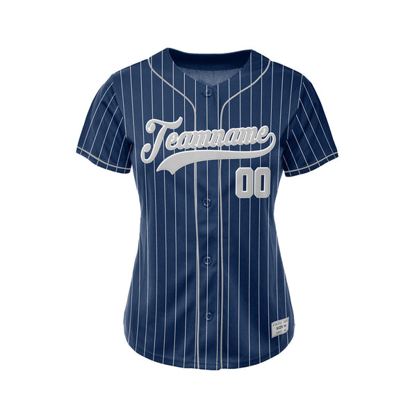 Women Custom Sublimation Navy Pinstripe Baseball Jersey