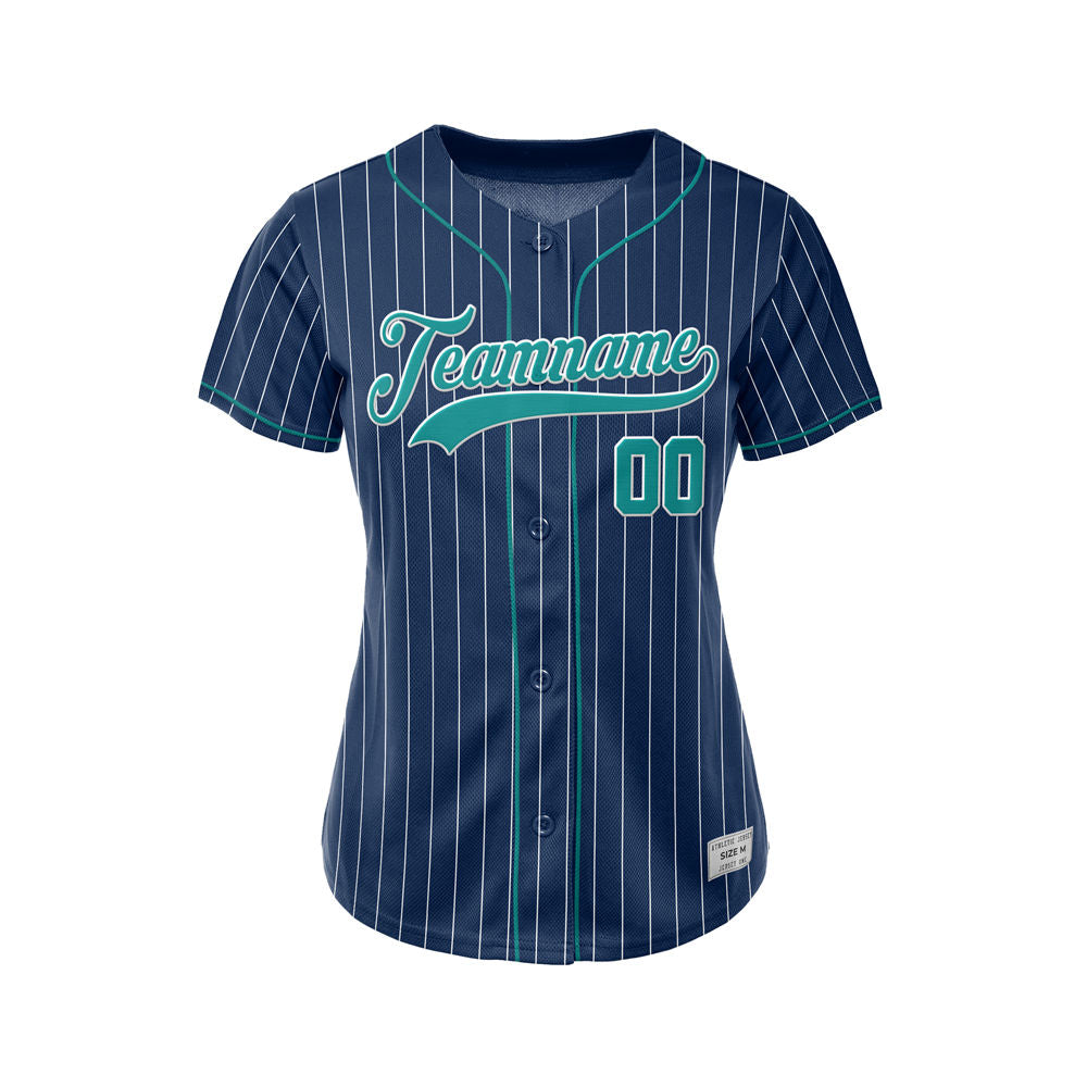 Women Custom Sublimation Navy Pinstripe Baseball Jersey
