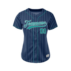 Women Custom Sublimation Navy Pinstripe Baseball Jersey