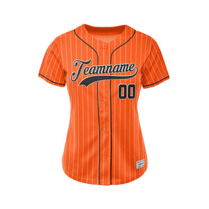 Women Custom Pinstripe Baseball Jersey Orange Black Sublimation