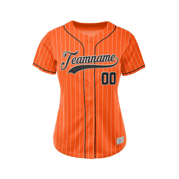Women Custom Pinstripe Baseball Jersey Orange Black Sublimation Jersey One