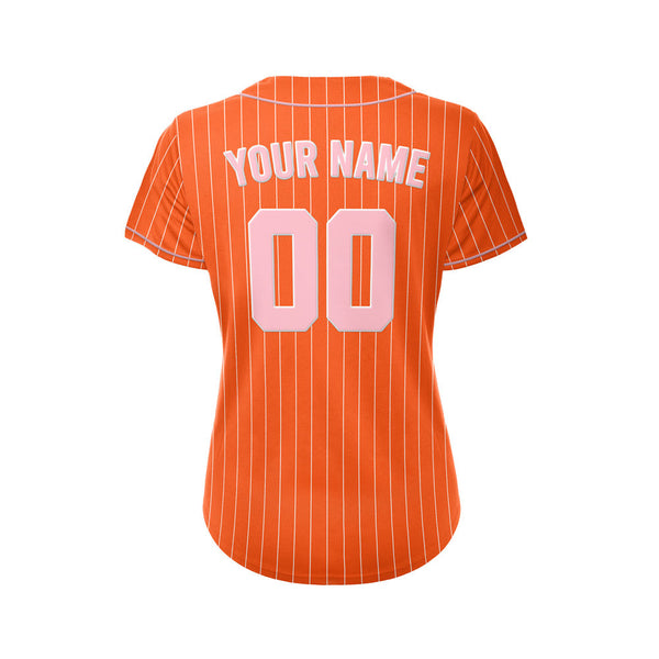 Women Sublimation Custom Orange Pinstripe Baseball Jersey