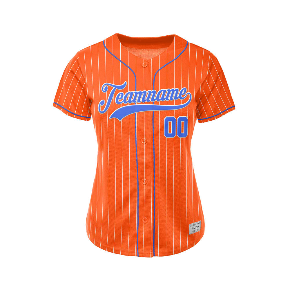 Women Sublimation Custom Orange Pinstripe Baseball Jersey