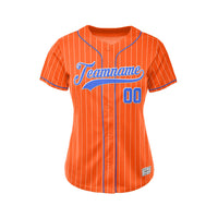 Women Sublimation Custom Orange Pinstripe Baseball Jersey thumbnail