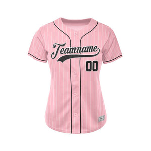 Women Custom Pinstripe Baseball Jersey Pink Black Sublimation