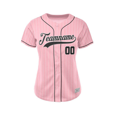 Women Custom Pinstripe Baseball Jersey Pink Black Sublimation