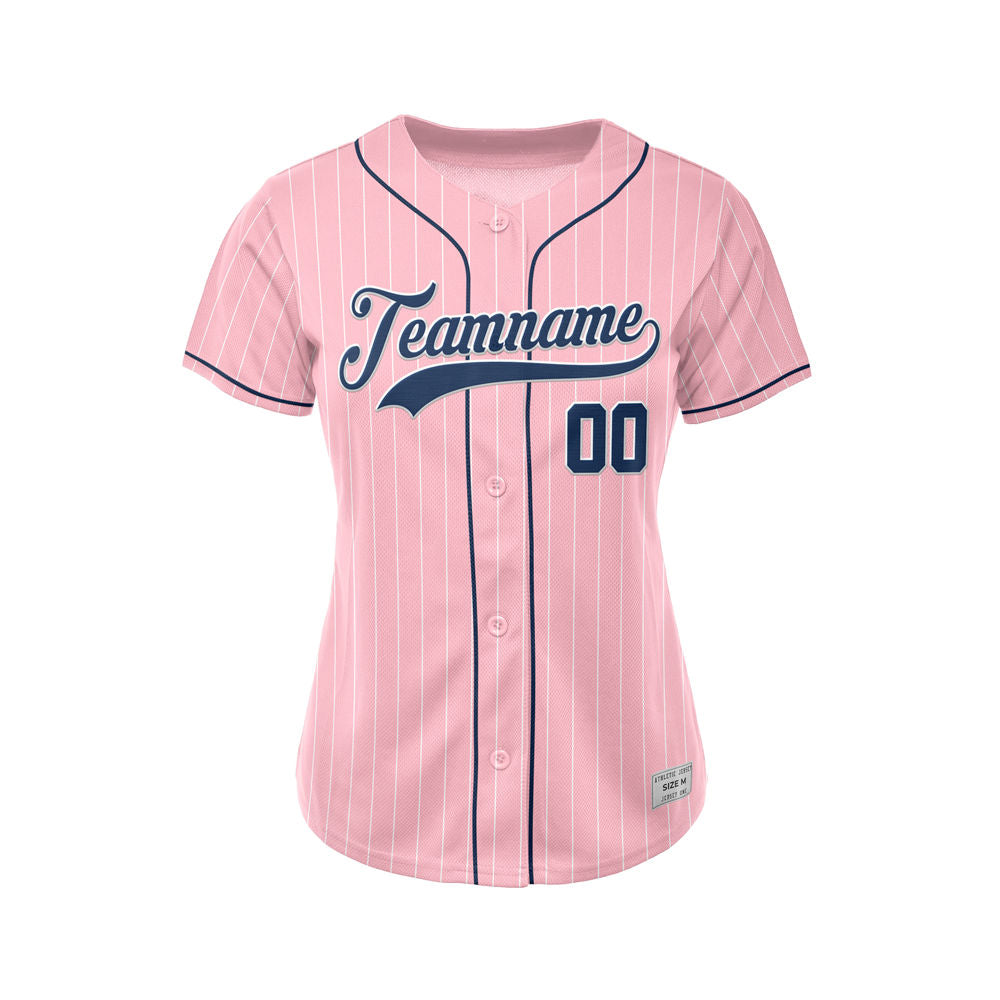Women Custom Sublimation Pink Pinstripe Baseball Jersey
