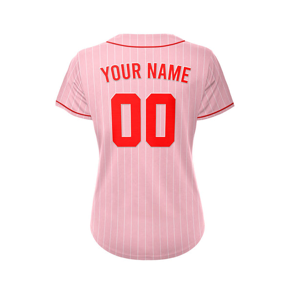 Women Custom Sublimation Pink Pinstripe Baseball Jersey