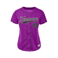 Women Custom Pinstripe Baseball Jersey Purple Black Sublimation Jersey One thumbnail