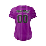 Women Custom Pinstripe Baseball Jersey Purple Black Sublimation Jersey One thumbnail