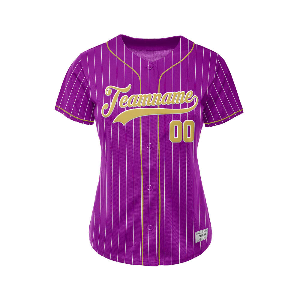Women Custom Sublimation Purple  Pinstripe Baseball Jersey