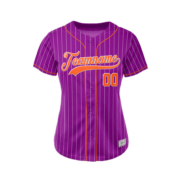 Women Custom Sublimation Purple  Pinstripe Baseball Jersey